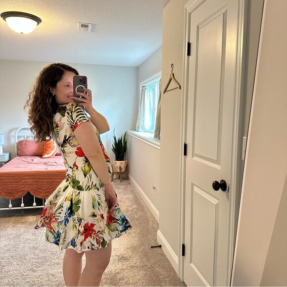 NWT Sara Roka White Cotton Bird Tropical Mini Dress 4 - Picture 3 of 12